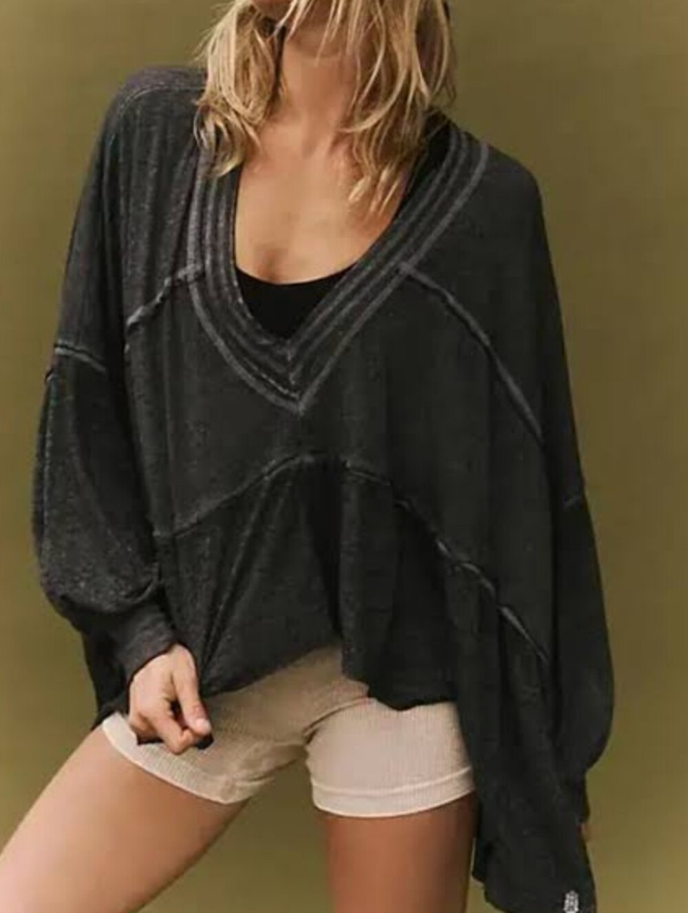 FP Movement (Free People) Black Charcoal Gray V-neck Oversized Top, XS